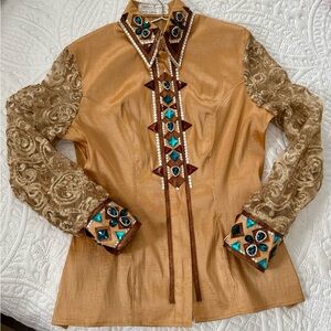 Davlyn Designs Gold and Brown Embellished Reining/Western Riding  Show Shirt